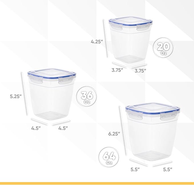 Superio Plastic Food Storage Container Set, BPA Free, Sealed Containers with Airtight Lids for Pnatry, Cupboard, and Fridge- Microwave and Dishwasher Safe (10) (3-Pack)