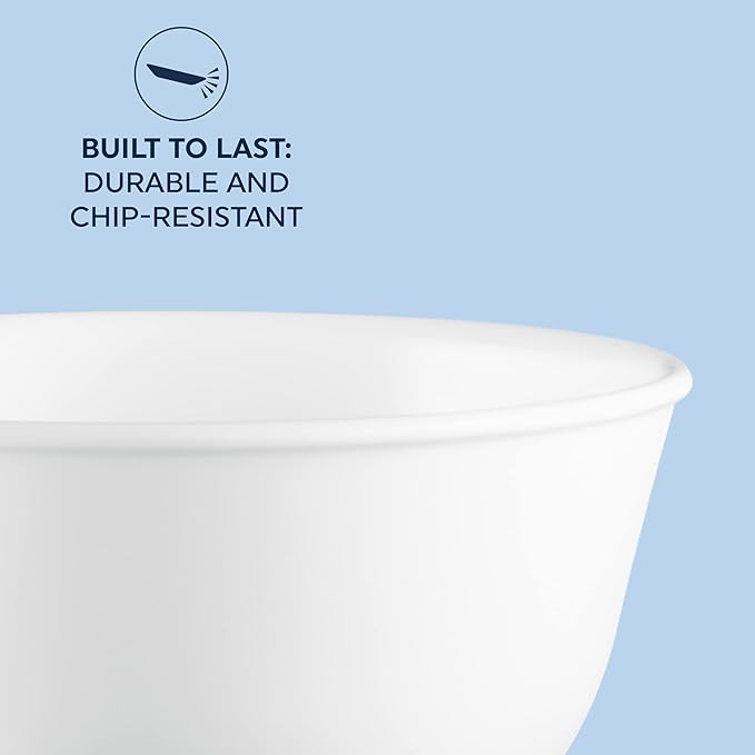 Corelle Vitrelle 6-PC Medium 28-oz Glass Soup/Cereal Bowls Set, Chip & Crack Resistant Dinnerware Bowls for Soup, Ramen, Cereal and More, Winter Frost White