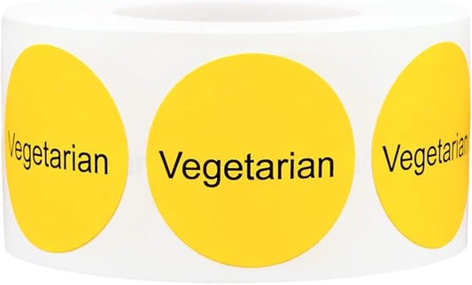 Yellow Vegetarian Deli Labels 1 Inch Round Circle Dots 500 Total Adhesive Stickers