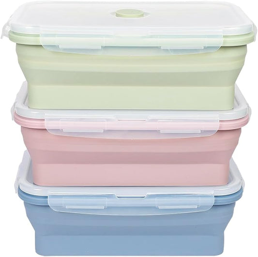 KIGI 【3 PACK】 40OZ Collapsible Bento Box Food Storage Containers with Lids Airtight Meal Prep Containers,Microwave Safe (40.6oz*3 mixed color)