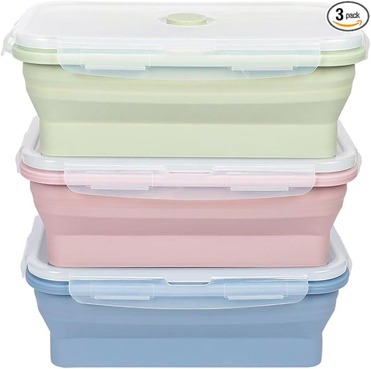 KIGI 【3 PACK】 18.6 OZ Collapsible Bento Box Food Storage Containers with Lids Airtight Meal Prep Containers