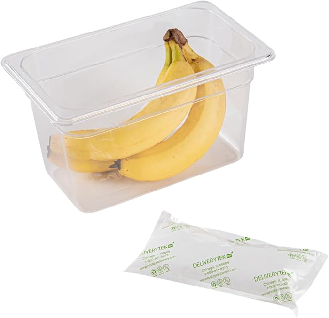 Restaurantware Delivery Tek 7.9 x 3.7 Inch Shipping Ice Packs 100 Durable Cold Packs - Easy-To-Use Design Leakproof Plastic Dry Ice Packs Reusable For Frozen Meat Vegetables or Beverages