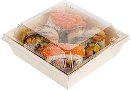Restaurantware LIDS ONLY: Taipei 5.3 x 5.3 x 1 Inch Square Transparent Lids 100 Plastic Lids For 14 Ounce Square Flare Wooden Containers - Containers Sold Separately Clear Plastic To Go Box Lids