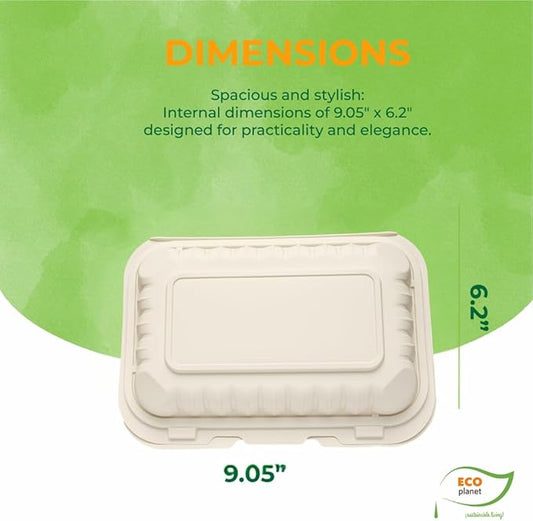 Compostable Food Containers with Lids | Durable, Biodegradable, and Eco-Friendly (50, Rectangular J1)