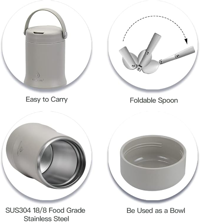 Ideus 20 oz Insulated Soup Thermo with Foldable Spolk and Bowl, All-in-one Stainless Steel Vacuum Thermal Food Jar for Lunch, Leakproof Bento Lunchbox Portable Soup Container Celadon