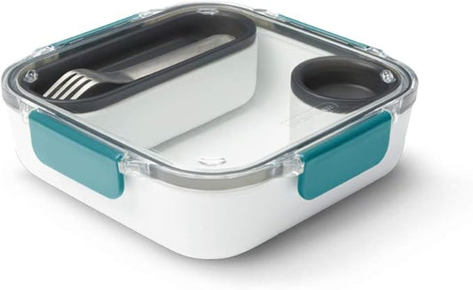 BLACK + BLUM Bento Box Style Compartment Food Container | Packed Lunch Box with Stainless-Steel Travel Fork, Leak-Proof, Microwave Safe | Ocean Blue, 34 oz / 1000 ml