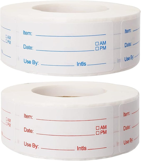 2 Rolls 1000 Pieces Removable Food Labels, 1 x 2 Inch Date Stickers for Freezer, Refrigerator Food Containers - Easy to Write On