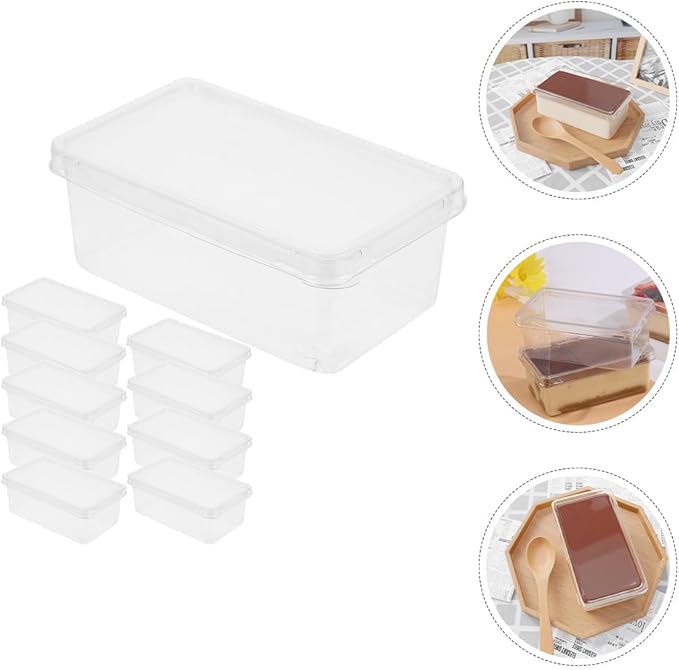10pcs Cake Box Clear Tiramisu Box To Go Food Containers Bakery Carrier Packing Small Cake Holder Plastic Container with Lid Clear Cake Carrier Disposable Charcuterie Boxes for Cake, Pastry,Dessert