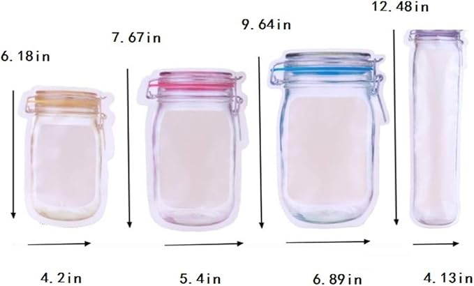 10Pcs Mason Jar Pattern Food Storage Bag Reusable Portable Stand Up Smell Proof Ziplock Bags Snack Saver Container Retail Package Bag Frosted Pouches Yellow 6×4.2in (15.7×10.5cm)