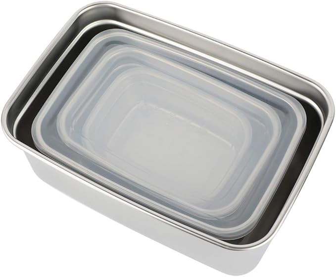 Fdit Food Container Sets,Stainless Steel Food Containers with Leakproof Lids Rectangle Food Storage Box 4Pcs
