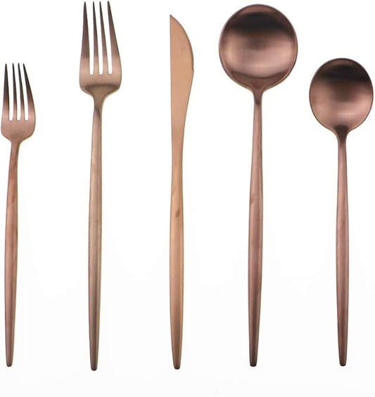20-Piece 18/10 Stainless Steel Flatware Silverware, Luxury Dinnerware Set Travel Cutlery Tableware Include Knife Fork Spoon Service for 4,Healthy & Eco-Friendly Dishwasher Safe (Rose Gold)