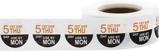 Dissolvable Thursday Through Monday 5 Day Food Rotation Labels Use by 3/4 Inch 500 Adhesive Stickers