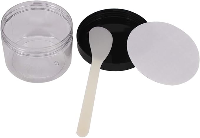 12 Pack 8 OZ Clear Plastic Jars With Black Lids, A Spatula, A Pen & Labels - BPA Free PET Container for Cosmetics, Cream, Bathroom, Kitchen & Travel Plastic Slime Storage Jars