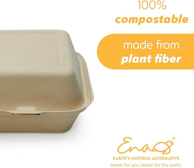 100% Compostable Disposable Food Containers with Lids [6”X6” 500 Pack] Eco-Friendly Take-Out TO-GO Containers, Heavy-Duty, Biodegradable, Unbleached by Earth's Natural Alternative