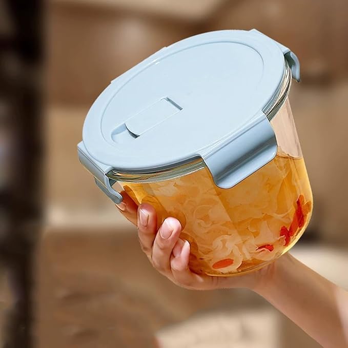 4 Pack Round Glass Soup Storage Set, 3 Cup Food Containers With Airtight Lids for Leftovers, BPA-Free, Microwave, Freezer and Dishwasher Safe