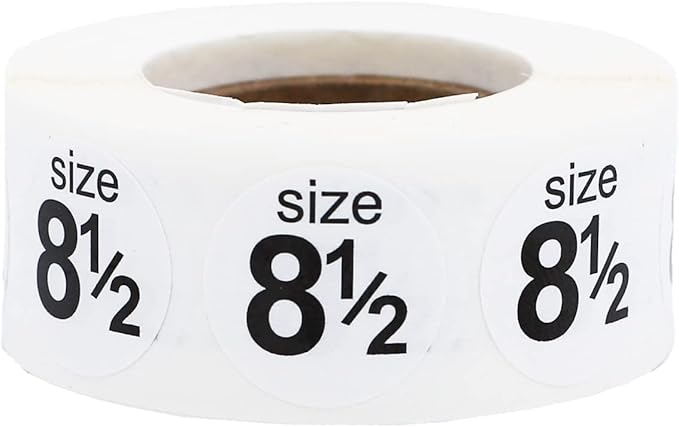Shoe Size 8 1/2 White Stickers - 3/4 Inch Round, 500 Semi-Gloss Adhesive Labels Per Roll for Retail, Footwear Inventory, and Organization - Made in The USA
