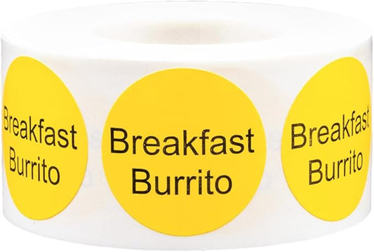 Yellow with Black Breakfast Burrito Circle Dot Adhesive Stickers, 1 Inch Round Labels, 500 Total Stickers