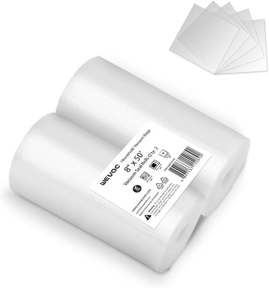 [2024 Q4] 8" x 50' Vacuum Sealer Rolls, 2 Pack-Ideal for Food Storage, Sous Vide, and Meal Prep, Keep Food Fresh and Nutrients, Wevac Lite