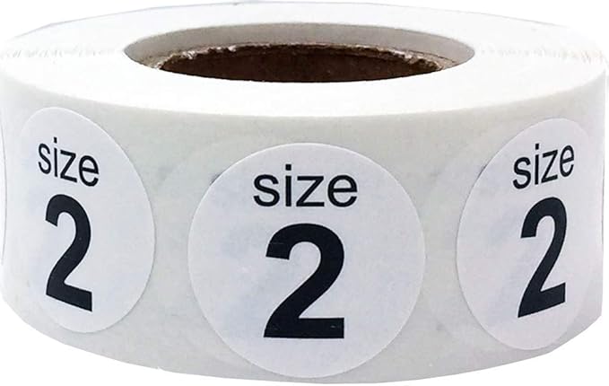 Shoe Size 2 White Stickers for Retail Clothing 0.75 Inch 500 Total Adhesive Labels