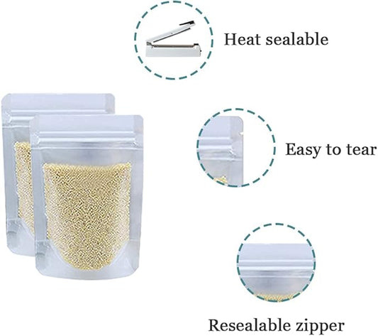 PABCK 500 Pcs 3.5x5.1 inch Resealable Stand Up Bags Matte Clear Zipper Lock Heat Seal Pouches with Tear Notch for Zip Food Storage Lock Packing
