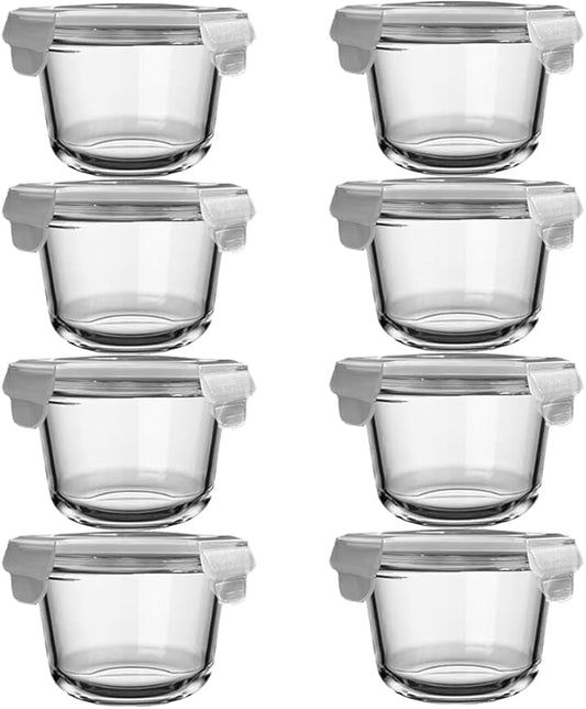8Pack Glass Food Storage Containers, Round Glass Soup Container with Airtight Lids, Reusable Food Meal Prep Bowls, Leakproof Soup Bowls for Outdoor School, Dishwasher Microwave Freezer Safe