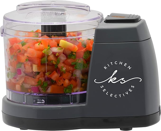 Mini Chopper by Select Brands - Mini Electric Food Chopper for Kitchen Appliances - Features Dishwasher-Safe Parts - Chops, Minces & Dices - 1 1/2 Cups, Dark Gray