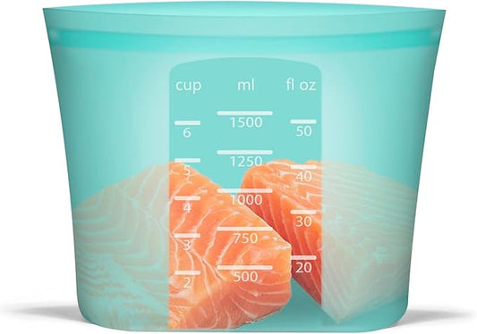 Large Reusable Storage Bag, 1 Pack 100% Silicone Food Storage Bags Stand Up Silicone Zip Lock Bags for Food Container, Freezer Microwave Oven Dishwasher Safe, Aqua, 50.7oz/ 1500ml