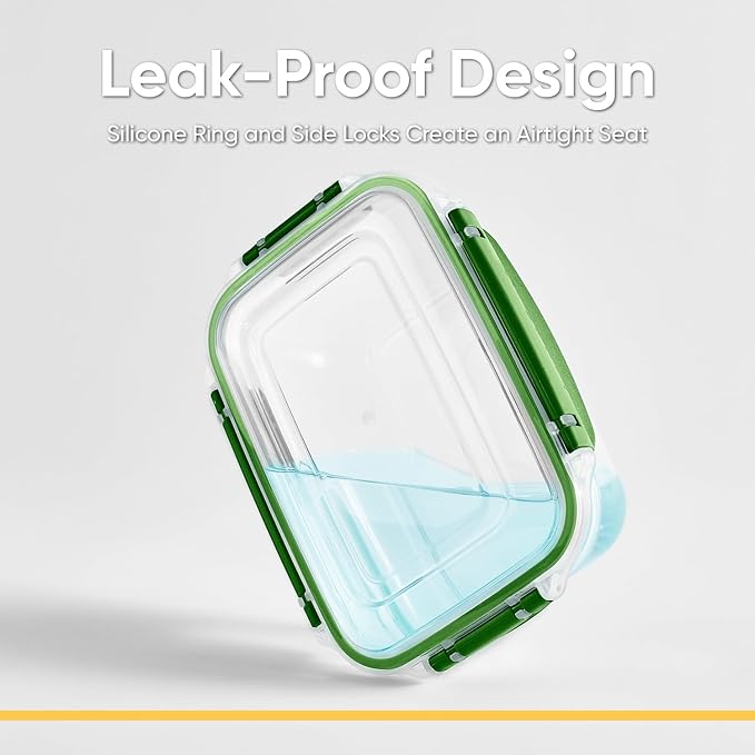 Superio Plastic Food Storage Containers with Airtight Lids, 4 Pack- 48 Oz, BPA Free, Leakproof, Stackable, Microwave, Dishwasher, Freezer Safe, Green