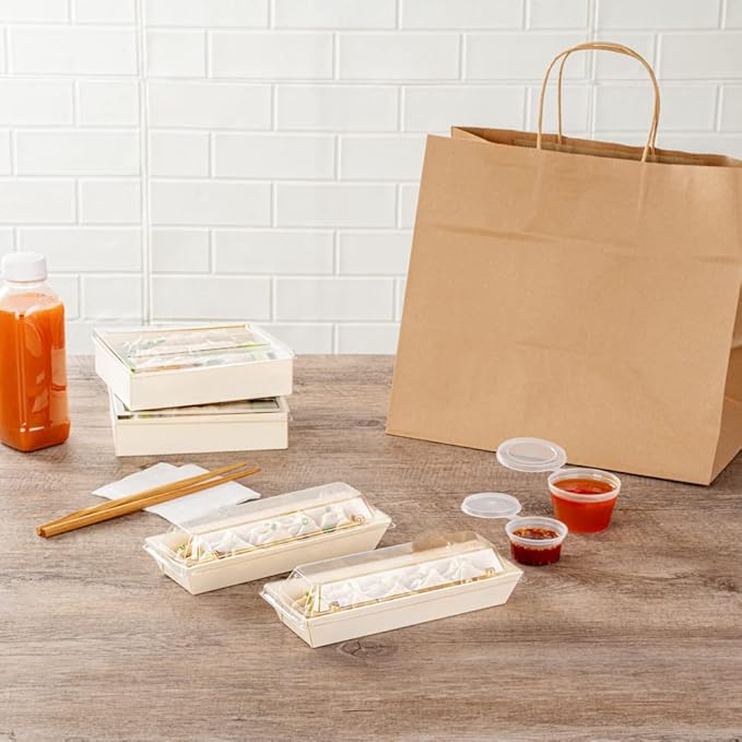 Restaurantware LIDS ONLY: Taipei 8 x 3 x 1.3 Inch Rectangle Transparent Lids 100 Plastic Lids For 9 Ounce Rectangle Wooden Containers - Containers Sold Separately Clear Plastic To Go Box Lids