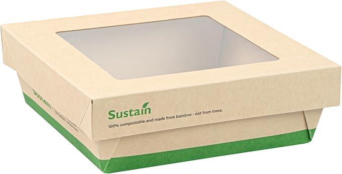 Restaurantware-34 Ounce Sturdy Paper Take Out Boxes, 200 Disposable Take Out Food Containers - With PLA lining, Paper Lid With Clear PLA Window, Bamboo Paper Containers, Compostable, Greaseproof