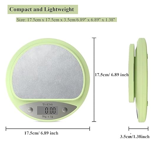 Cute Kitchen Scale, Digital Food Scale with LCD Display, 11 ib (5kg) Capacity, 0.03 oz (1g) Precise Weight Measuring for Baking Cooking (Green)