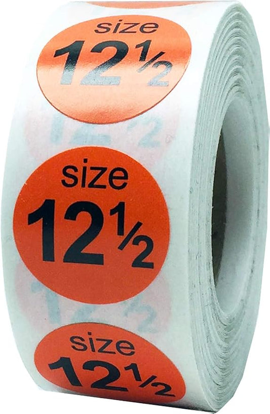 Shoe Size 12 1/2 Orange Stickers for Retail Clothing – 3/4 Inch Round, 500 Semi-Gloss Adhesive Labels Per Roll for Footwear Inventory, Organization, and Display – Made in The USA