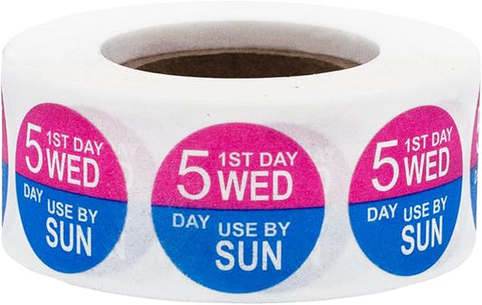 Dissolvable Wednesday Through Sunday 5 Day Food Rotation Labels Use by 3/4 Inch 500 Adhesive Stickers