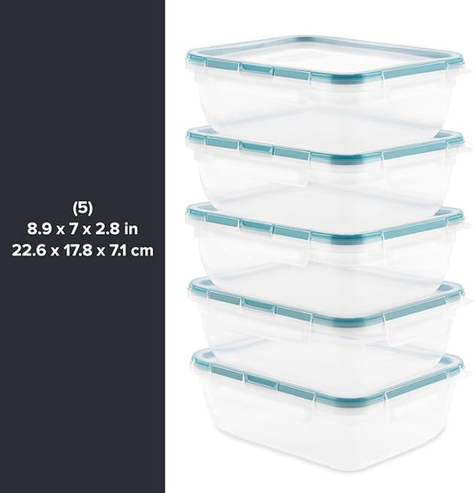 Snapware Total Solutions (5-Pack, 8.5 Cup) Plastic Food Storage Containers Set, Airtight & Leakproof Locking BPA-Free Lids Tupperware, Freezer Dishwasher Microwave Safe