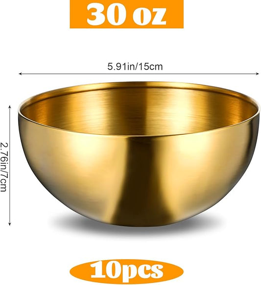10Pcs Gold Mixing Bowls, Stainless Steel Gold Esthetician Bowls, 5.9Inch Dessert Serving Facial Bowl for Wedding Party Baking Prepping Serving Food Facial Salad Fruit Snack Soup Cereal