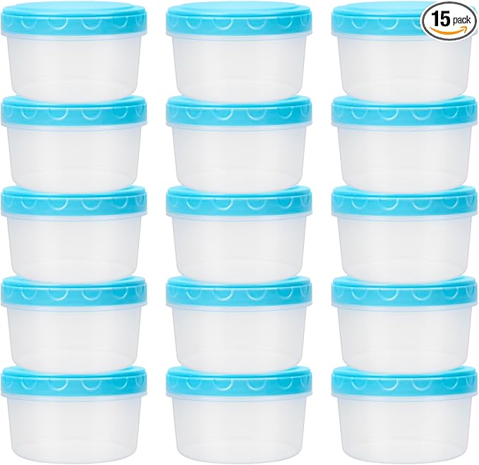 8 Oz Plastic Containers with Lids, 15 Pack 1-Cup Reusable Small Freezer Storage Containers with Screw Top for Food Snack Portion Control Meal Prep, Ultra Thick, Microwave Freezer Dishwasher Safe, Blue