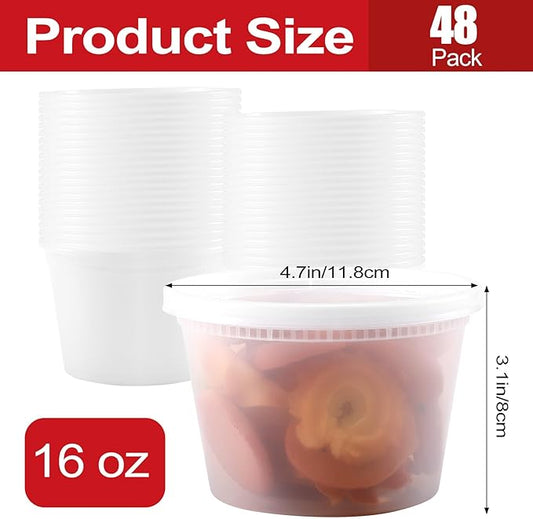 48 Sets Deli Containers with Lids,16oz Plastic Food Storage Containers,Leakproof Soup Container with Airtight Lids,Freezer Storage Container for Soup,Stackable,Dishwasher,Microwave Safe
