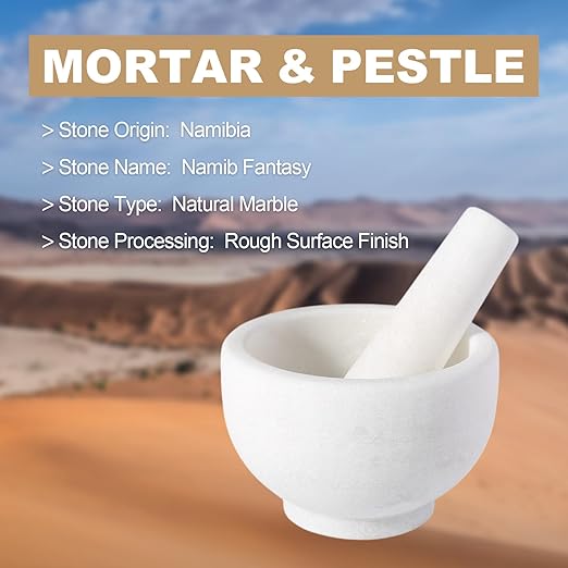 Koville Natural Marble Mortar and Pestle Set, 5" Unpolished Heavy Duty Grinder Bowl for Kitchen, Guacamole, Salsa, Pill Crusher, Spice, Herb, Marble Bowl for Kitchen Counter(Rough Surface Finished)