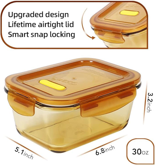 DAS TRUST Amber Glass Meal Prep Containers Microwave Safe Meal Prep Bowls Glass Food Prep Containers with Lid for Adult Meal Prep Bento Boxes