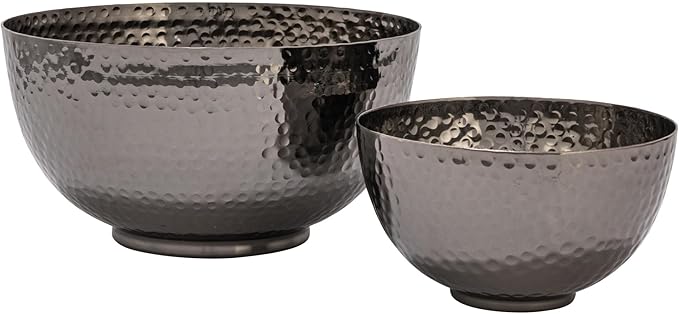 Bloomingville Round Hammered Metal, Set of 2 Sizes, Oxidized Silver Finish Bowl