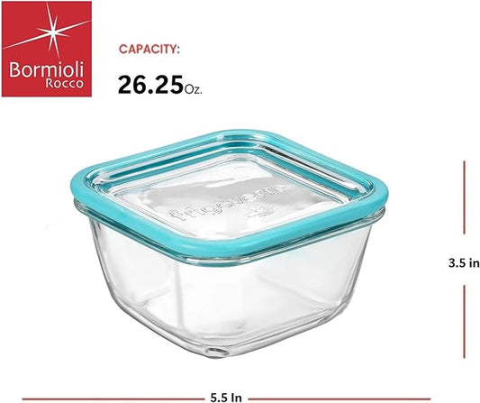 Bormioli Rocco Frigoverre Future 26.25 Oz.. Square Food Storage Container, Made From Durable Glass, Dishwasher Safe, Made In Italy