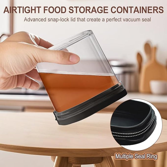 12-Piece Airtight Food Storage Containers Set – 6x 230ML, 5x 390ML & 1x 880ML BPA-FREE Plastic Kitchen Canisters with Lids for Dry Food, Snacks, Spices, Pantry Organization (Black)