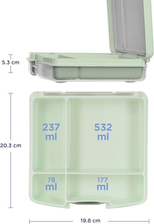 Ubbi Bento Lunch Box for Kids with 4 Compartments, BPA-Free, Leakproof, Dishwasher Safe, Food-Safe Material, Portion-Controlled Lunch Container, Kids Summer Camp, Sage Green (Pack of 2)