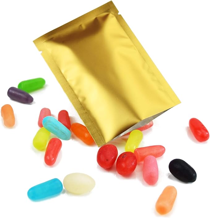 QQ Studio 100 PCS Metallic Mylar Foil Open Top Sealable Bags (9x13cm(3.5x5.1"), 100x Gold)