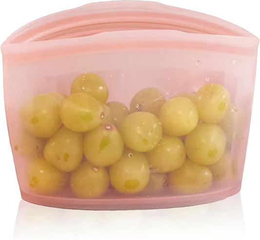 Platinum Silicone Food Grade Reusable Storage Bag, 3.6Cup Leak-Proof Airtight Seal, BPA-Free, Microwave, Freezer & Dishwasher Safe, Heat Resistant Sous Vide,Silicone Snack Bags, Dry Rose