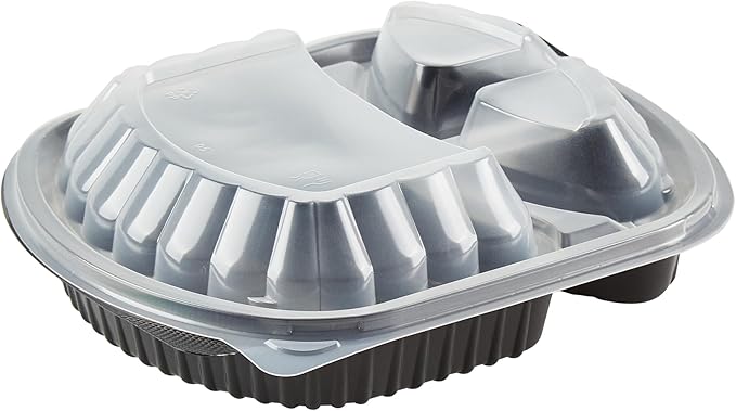 Restaurantware RW Base 27 Ounce Meal Prep Containers, 50 Microwavable To Go Containers With Lids - 3 Compartments, Disposable, Black Plastic Oval Food Containers, For Hot And Cold Food, Freezable