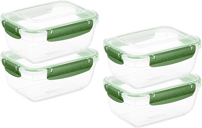 Superio Plastic Food Storage Containers with Airtight Lids, 4 Pack- 48 Oz, BPA Free, Leakproof, Stackable, Microwave, Dishwasher, Freezer Safe, Green