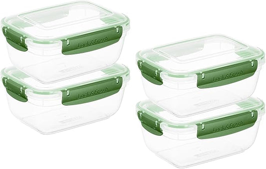 Superio Plastic Food Storage Containers with Airtight Lids, 4 Pack- 48 Oz, BPA Free, Leakproof, Stackable, Microwave, Dishwasher, Freezer Safe, Green