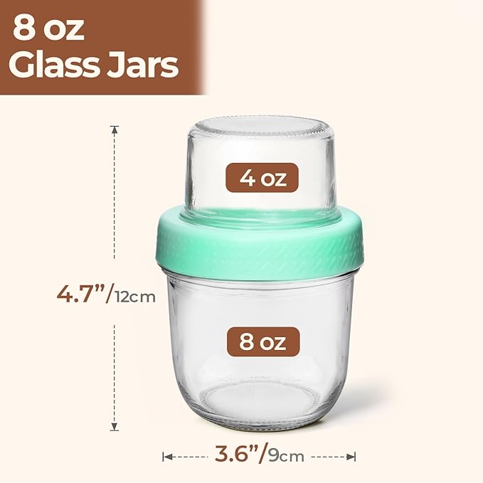ComSaf 4 Pcs 8oz Overnight Oats Containers with Lids, Glass Yogurt Parfait Cups for Cereal Nut Fruit, Dual-Layer Chia Pudding Jars Reusable, Small Mason Jars for Salad, Meal Prep, Snack, Oatmeal