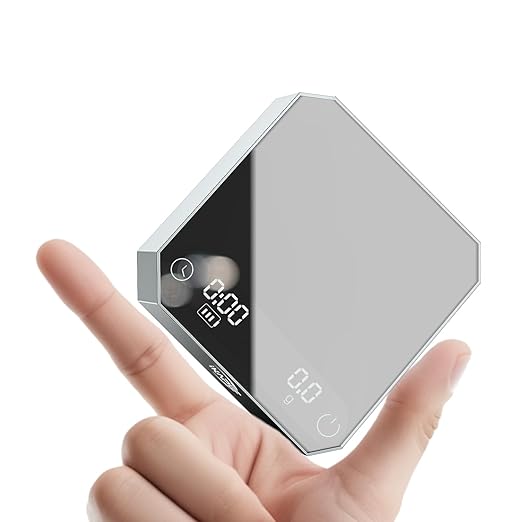 IKAPE Mini Digital Coffee Scale with Timer, 2kg/0.1g Precision, Rechargeable, Drip Espresso & Pour-Over, Tare Function, LED Display (Silver)